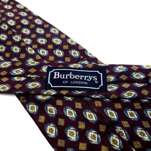Burberry London Red Brown Beige Silk Tie Woven Short Geometric - Picture 5 of 7